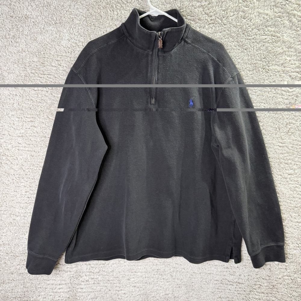 Polo Ralph Lauren 1/4 Zip Sweater Pullover Black Men's Size XL Cotton Embroidery - Picture 3 of 6